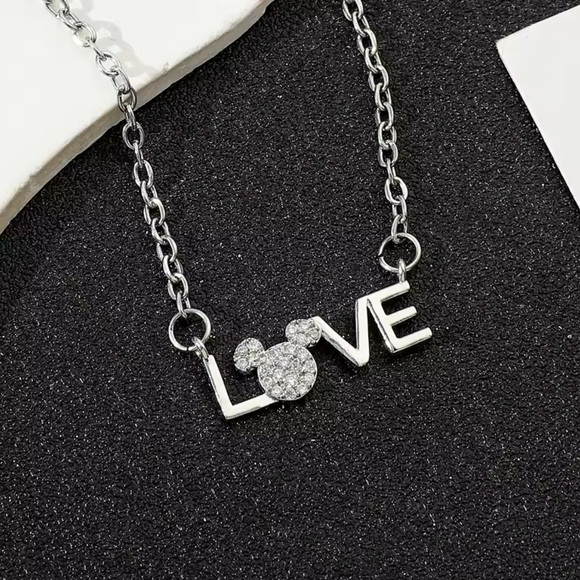 Jewelry - Sterling Silver Cubic Zirconia Love Mickey Mouse Necklace